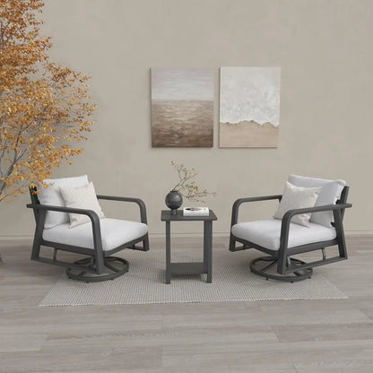 Aluminum Outdoor Swivel Rocker Patio Chairs 3 Piece Set,All Weather Metal Sofa Chair for Patio, Porch, Deck, Bistro(Silver Gray)