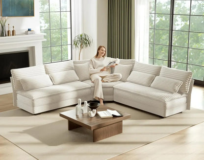 102" Luxury 5-Seater Sectional Couch – L-Shaped Corner Oversized Corduroy Cloud Sofa with 2-Layer Cushions for Living Room
