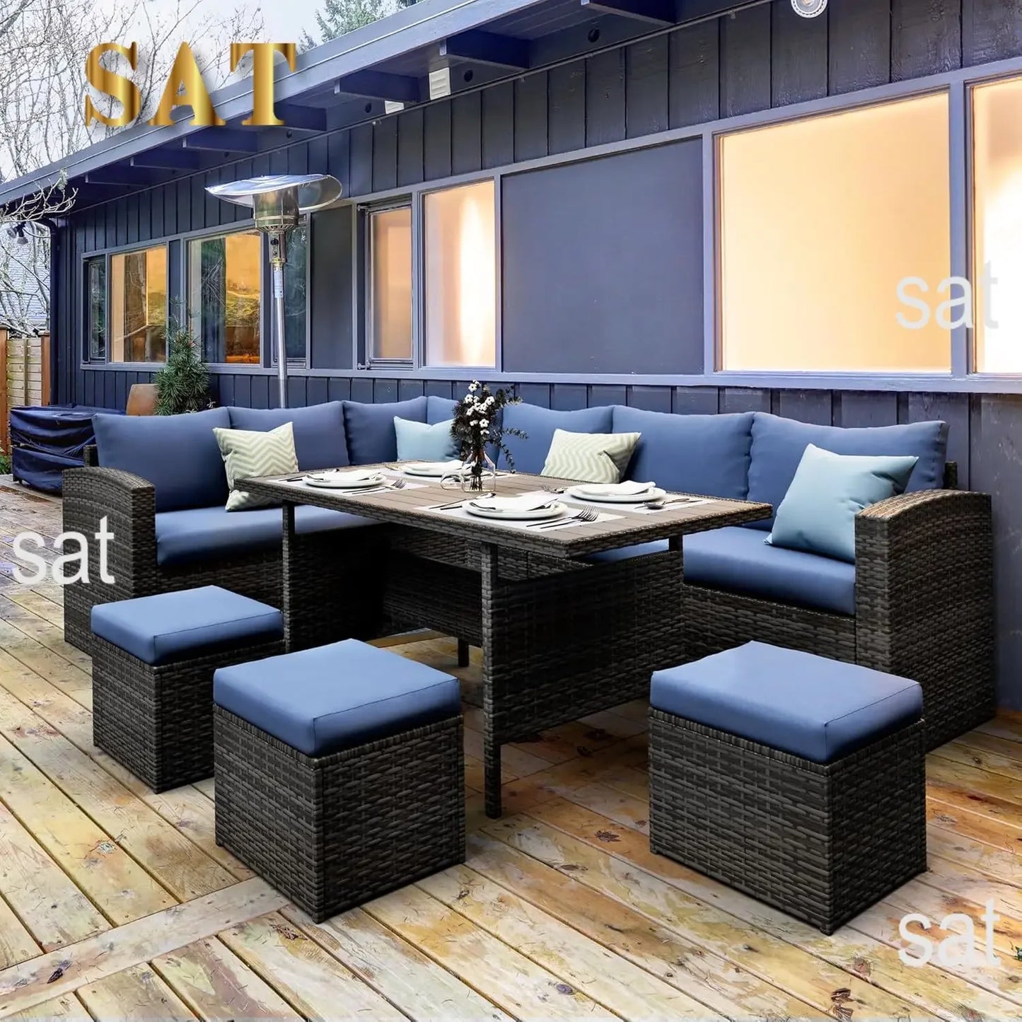 A Patio Furniture Set All Weather Wicker Patio Conversation Sets with Cushion Seat & Pillows Outdoor Dining Set Patio