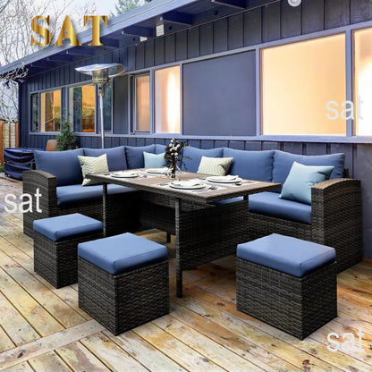 A Patio Furniture Set All Weather Wicker Patio Conversation Sets with Cushion Seat & Pillows Outdoor Dining Set Patio