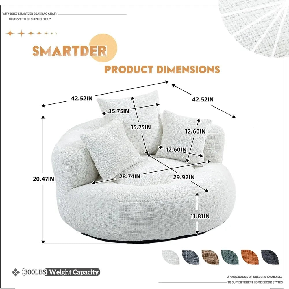 Giant Bean Bag Chair with Foam Filler, Oversized Bean Bag Couch for Adults Teens, Comfy Floor Sofa Chair with 3 Pillows
