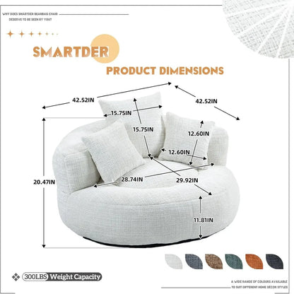 Giant Bean Bag Chair with Foam Filler, Oversized Bean Bag Couch for Adults Teens, Comfy Floor Sofa Chair with 3 Pillows