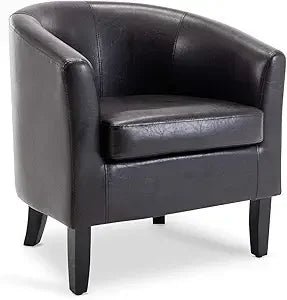 Leather-Clad Club Chairs with Padded Seats for Living Rooms, Bedrooms, and Waiting Areas in Black