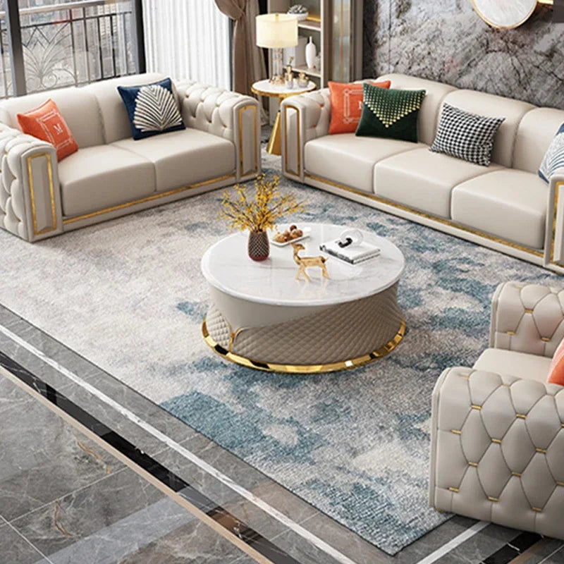 A Modern Modular Sofa Simple Leather Living Room Sofas Light Luxury 3 Seater Classic White Leather Soft Single Sofa