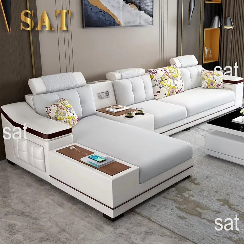 A New Modern Electric Reclining Function Sofa Leather Small Unit Living Room Corner Sofa