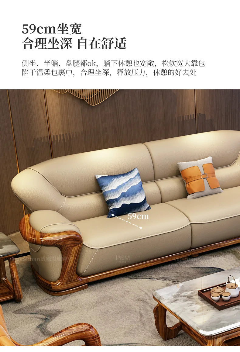 TQQ new Chinese ebony sofa villa large flat solid wood sofa high-end living room furniture leather sofa