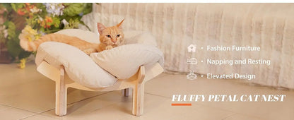 Elevated Cat Bed Wooden With Cushion Fluffy Pet Couch Sofa For Indoor Cats Raised Kitty Lounge Chair Suitable