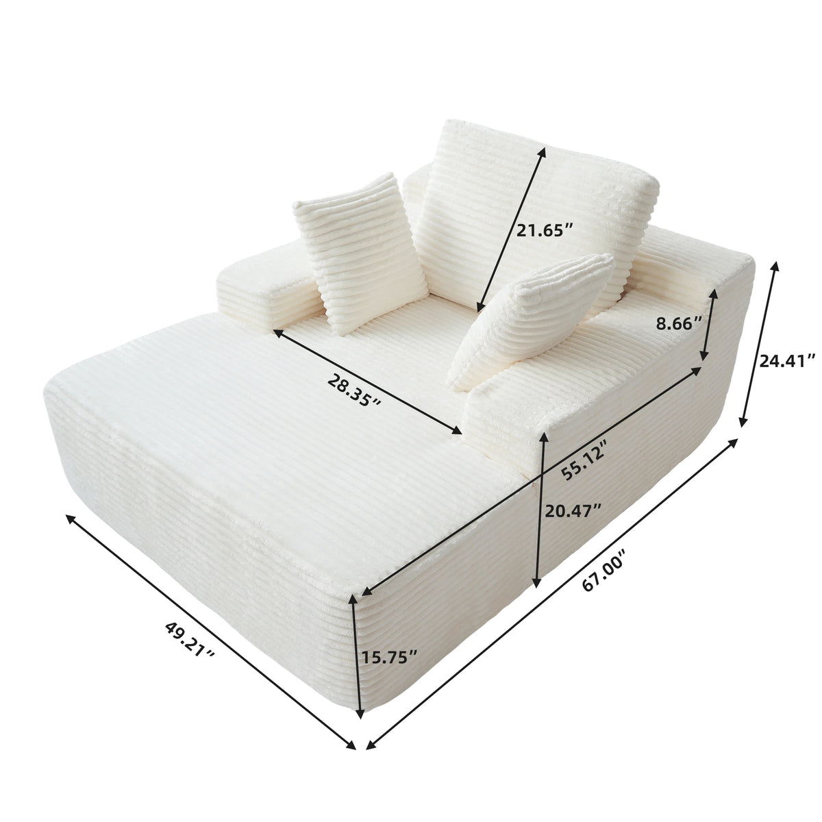 Sdoren 49inch Chaise Lounge Chair Indoor Oversized Corduroy Upholstered Boneless Sofa Bed Deep Seat Sleeper Couch Reading Chairs
