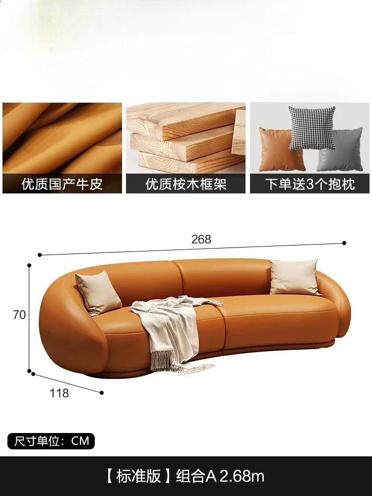 Curved Luxury Couches Unique Vintage Comfortable Italian Modern Puffs Sofa Leather Solid Wood Divano Letto Living Room Furniture