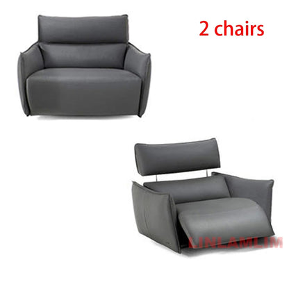 QY Dual Motor Power Reclining Genuine Leather Sectional Sofa with Adjustable Headrests, L-Shaped Corner Couch with Chaise Lounge