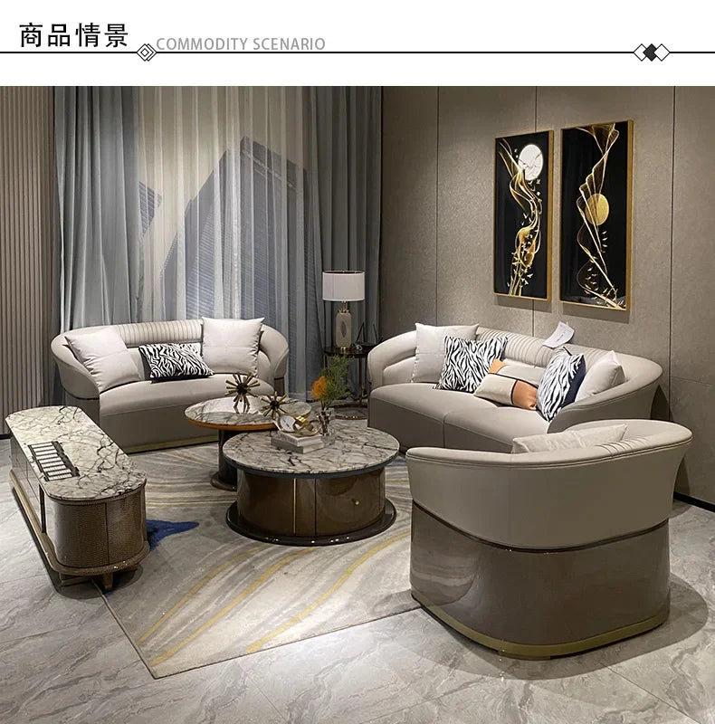 FF Italian Style Light Luxury Genuine Leather Sofa Villa Living Room Large and Small Suite Combination