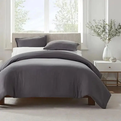 Serta Simply Clean Pleated Duvet Cover King Size, 3-Piece Set with 2 Pillow Shams, Wrinkle-Resistant, Easy Care, Hotel Luxury Be