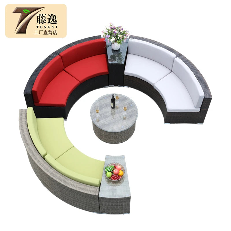 Outdoor round rattan sofa combination curved living room sofa