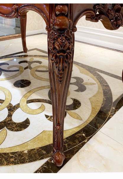 European-style all-solid wood dining table and chairs, living room, luxury villa home square table, French glass dining table