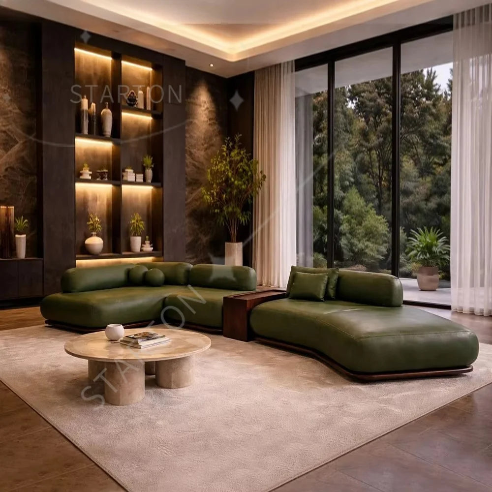 Italian Leather Corner Sofa Set Furniture Living Room Modular Sectional Leather Curved Sofas for Home Living Room