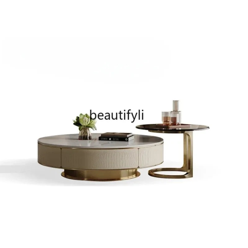 A163 Italian Light Luxury Stainless Steel round Living Room Home Coffee Table Modern Side Table