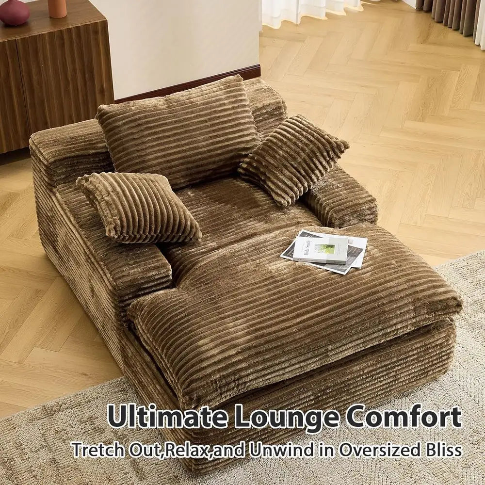 Chaise Lounge Chair Indoor, Oversized Corduroy Upholstered Boneless Sofa Bed, Deep Seat Sleeper Couch Reading Chairs Cloud Sofas