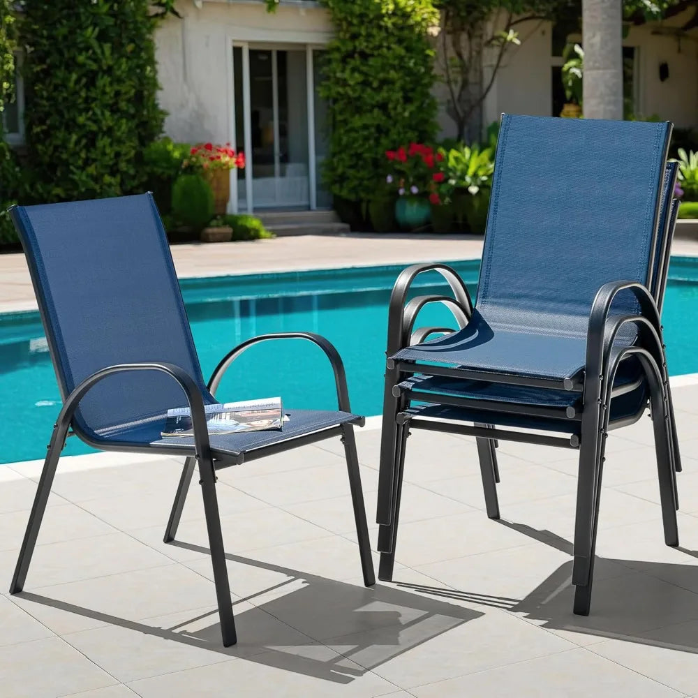 Outdoor Stackable Dining Chairs Set of 4 Textilene Breathable All Weather Armrest Patio Chairs for Garden Poolside Backyard