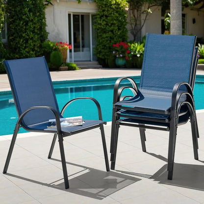 Outdoor Stackable Dining Chairs Set of 4 Textilene Breathable All Weather Armrest Patio Chairs for Garden Poolside Backyard