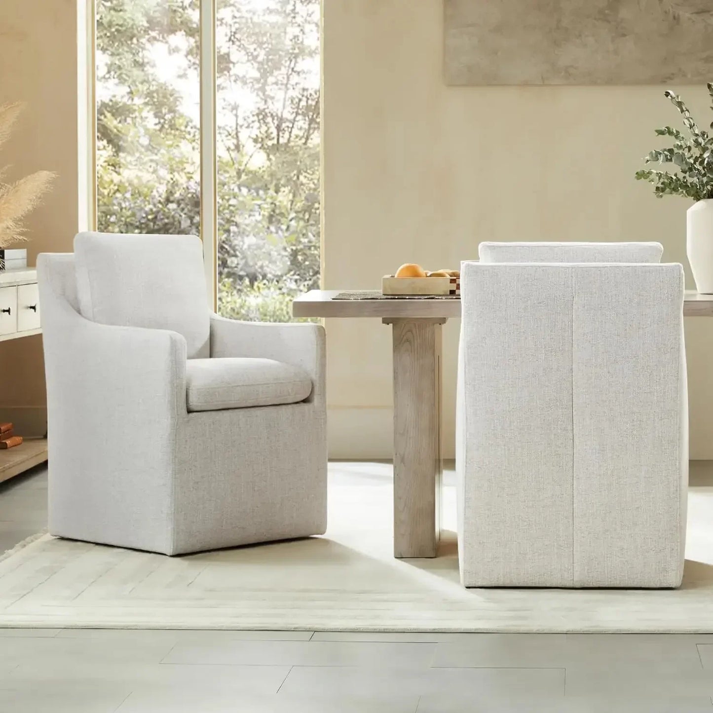 Dining Chairs with Casters, Upholstered Modern Rolling Dining Chairs with Rollers Armchair for Bedroom Reading Room Living Room