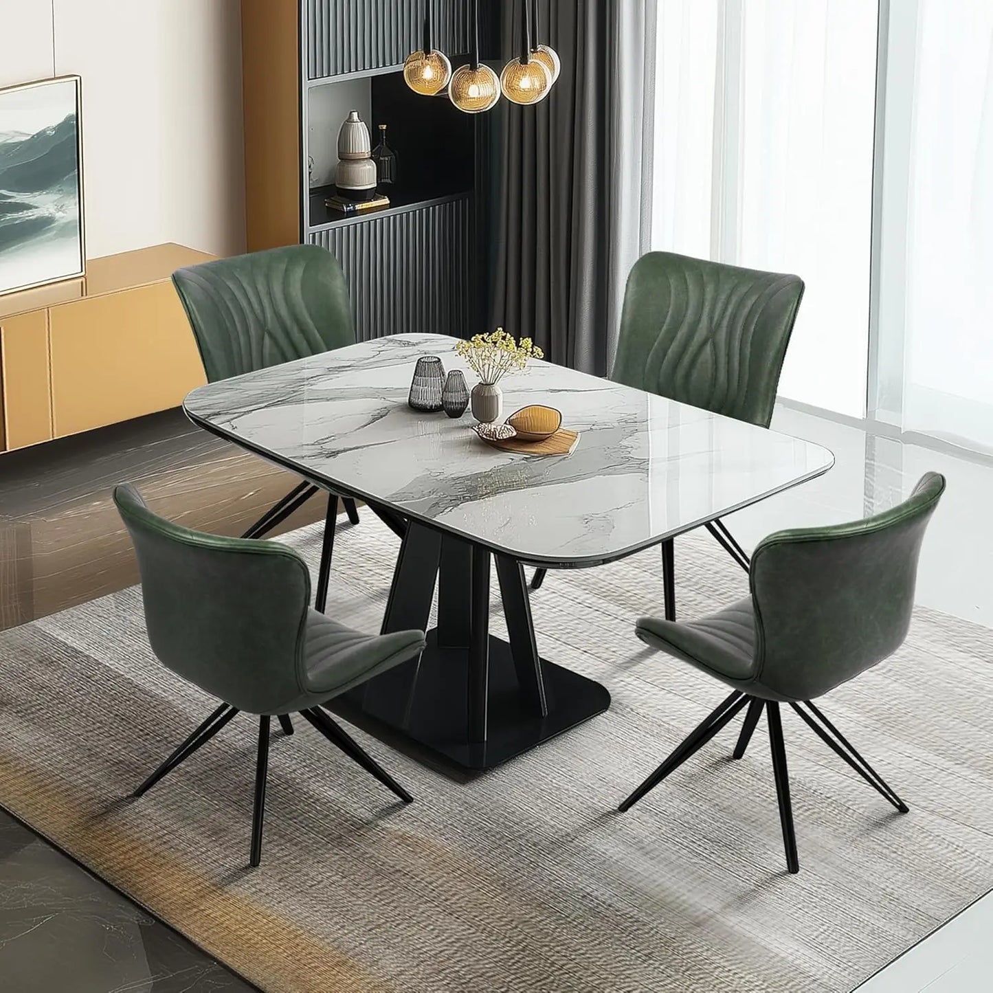 Dining Chairs Set of 2, 360° Swivel Armless Faux Leather Accent Chairs with Padded Back and Metal Legs, Mid-Century, Customized