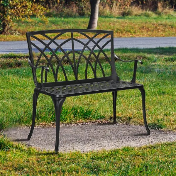 38in Outdoor Aluminum Garden Bench with Orchid Back, Antique Style for Patio, Porch, and Yard