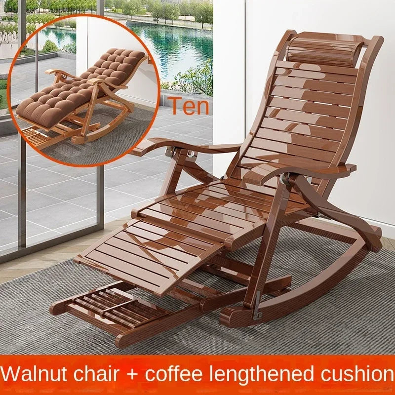 UVR Adult Recliner Folding Rocking Chair Living Room Armchair Bed Office Lunch Break Nap Backrest Stool Bamboo Chaise Longue