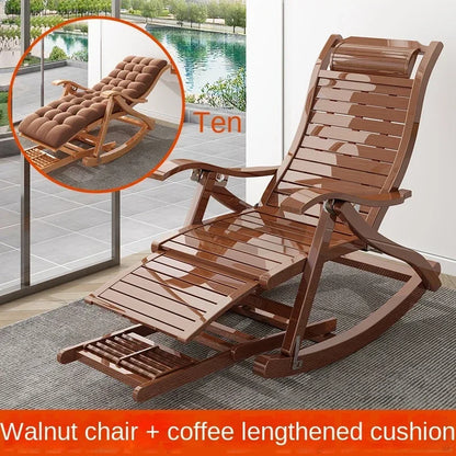 UVR Adult Recliner Folding Rocking Chair Living Room Armchair Bed Office Lunch Break Nap Backrest Stool Bamboo Chaise Longue