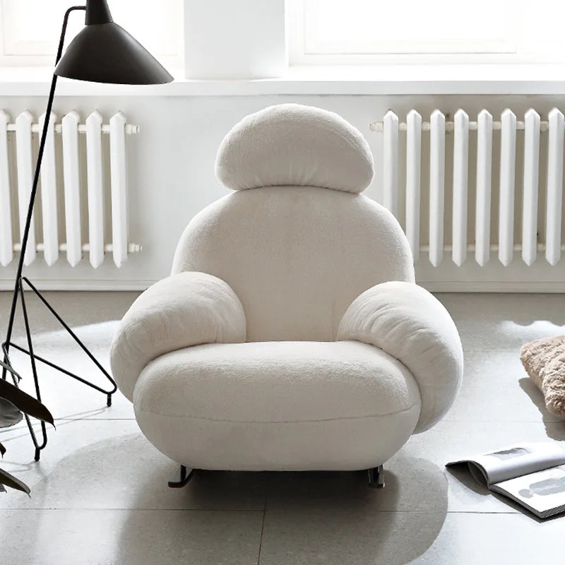 Big white rocking chair lazy sofa rocking chair cream wind single sofa recliner