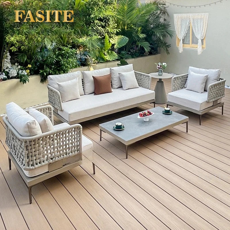 Outdoor rattan aluminum alloy sofa Nordic courtyard sofa chair Villa garden open-air rattan rope sofa combination