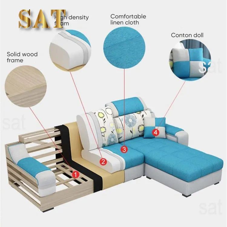 American Style Chaise Couch L Shaped Modular Living Room Synthetic Leather Sofa