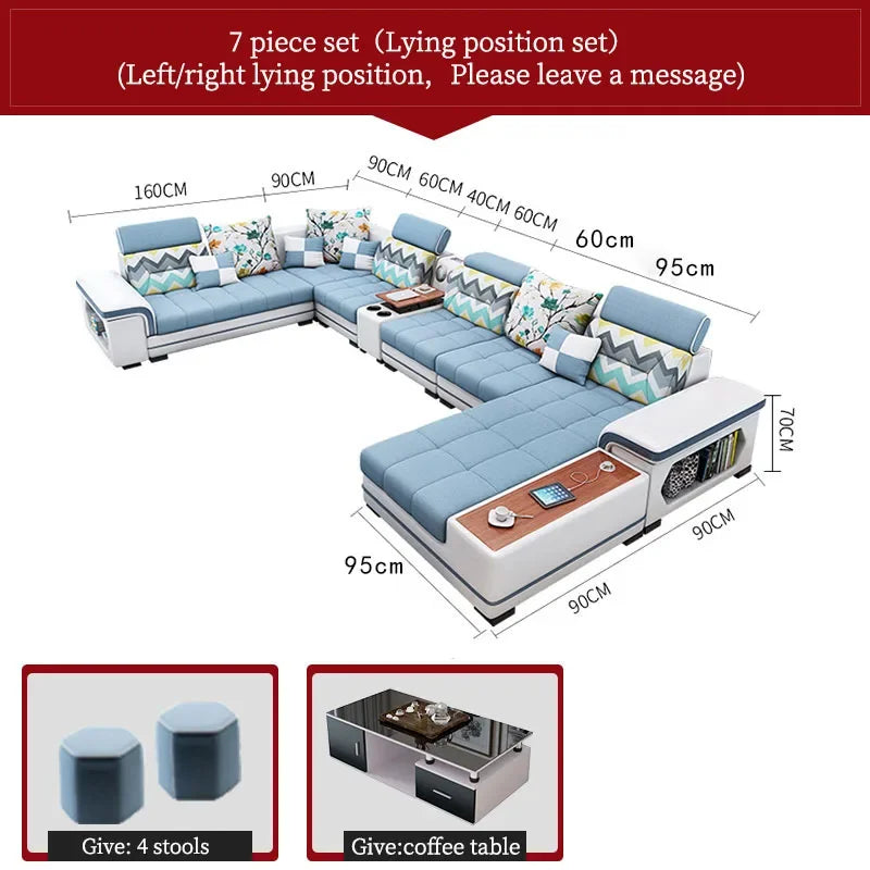 For living room minimalist modern large unit furniture set combination cotton and linen 2024 new technology fabric sofa