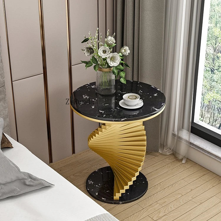 Italian style light luxury living room sofa marble edge several creative balcony metal coffee table