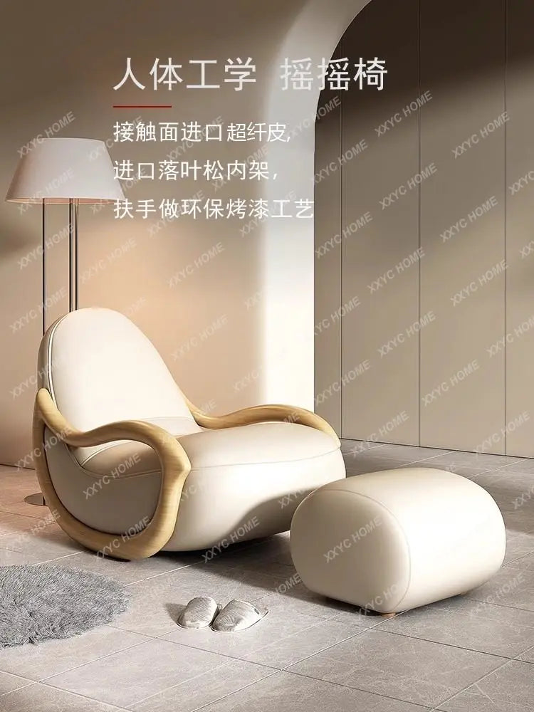 ASA Leisure Easy Chair Cream Wind Solid Wood Rocking  Technology Cloth Chair Household Balcony Chinese Lazy Sofa Reclining Chair