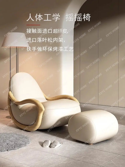 ASA Leisure Easy Chair Cream Wind Solid Wood Rocking  Technology Cloth Chair Household Balcony Chinese Lazy Sofa Reclining Chair
