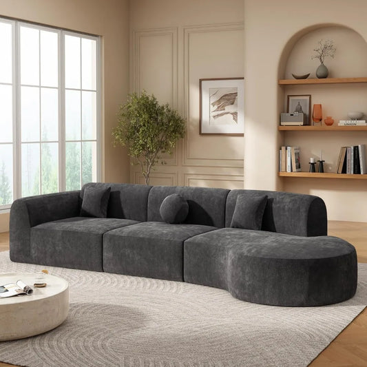 140" Oversize Curved Sectional Sofa with High-Density Fully Compressed Sponge and Chaise Lounge, 3-Piece Set Mid Century