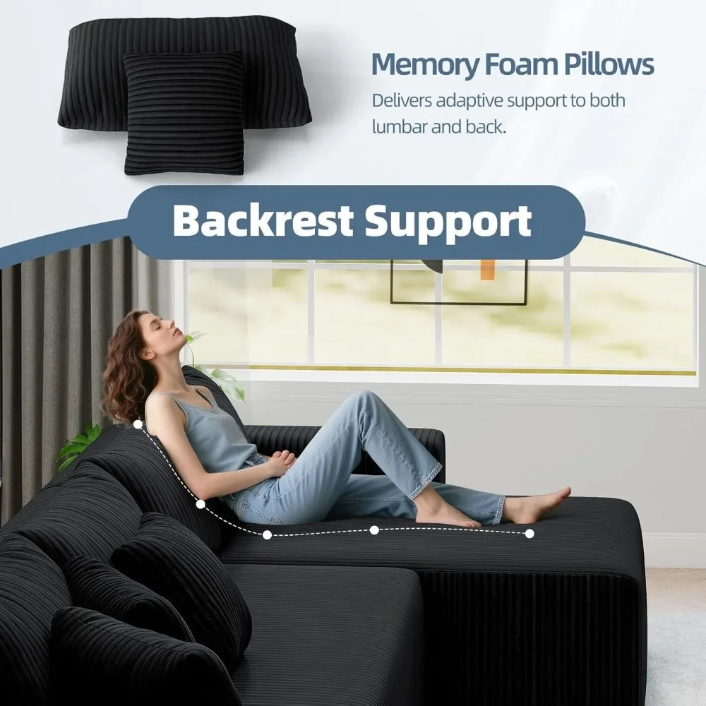 Couch U-Shaped Sectional Sofa,134'' Modular Boneless Couches for Living Room,Corduroy Deep Seat Sofa with 2 Chaise Lounges