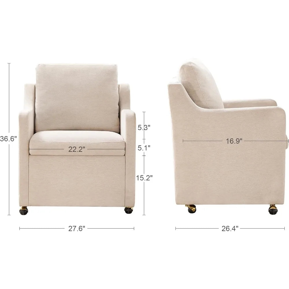 Modern Linen Dinging Chair with Casters.Upholstered Arm Chair for Relaxing.Storage Chair Design,Set of 1