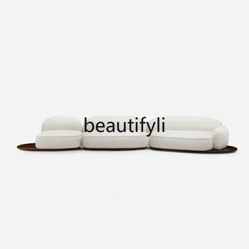 A  Italian minimalist island sofa modern cream style villa large flat black walnut, fabric sofa