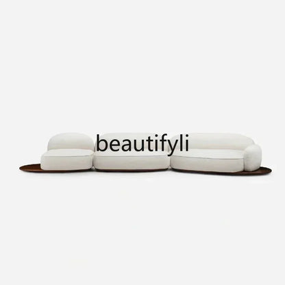A  Italian minimalist island sofa modern cream style villa large flat black walnut, fabric sofa