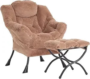 Lazy Chair with Ottoman, Modern Accent Leisure Upholstered Lazy Sofa , Contemporary Lounge Reading Chair with Armrests
