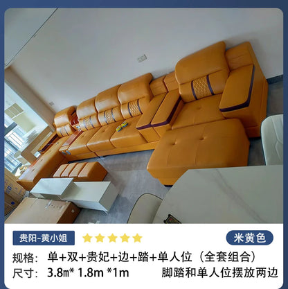 Leather Sofa Modern Simple Living Room Small Apartment Latex Storage Top Layer Leather Sofa