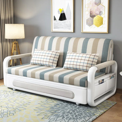 Modern Folding Sofa Bed with Fabric Upholstery Apartment Furniture Metal Frame Extendable for Living Room Dining Hotel Use