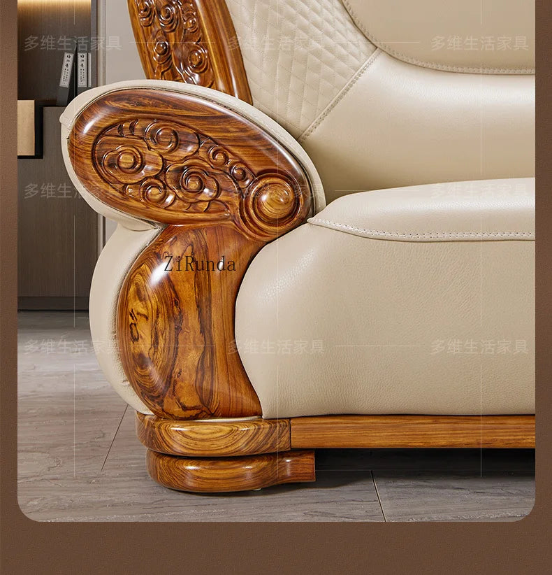 Ebony leather sofa, living room solid wood princess corner sofa, modern furniture