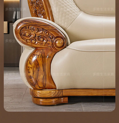 Ebony leather sofa, living room solid wood princess corner sofa, modern furniture