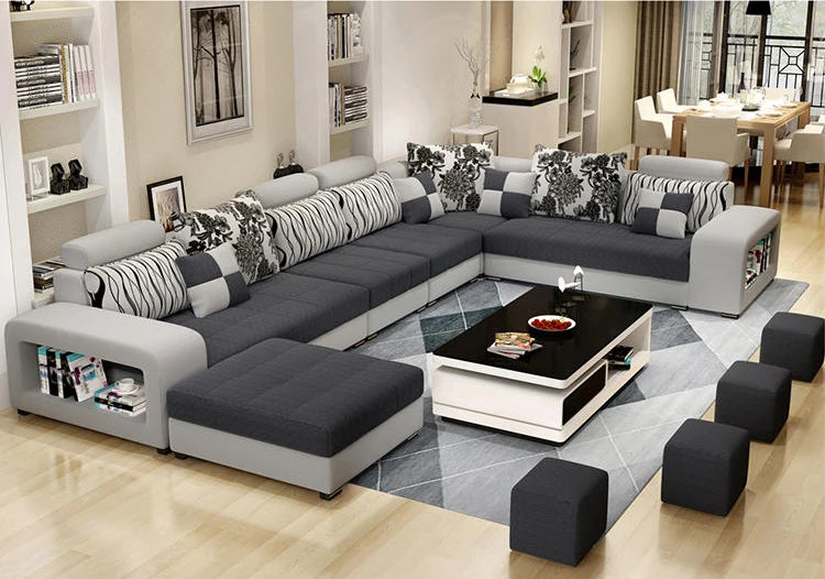 Modern Style Fabric Sectional Sofa Cum Bed Couch Living Room Sofas Set Home Luxury U Shaped Corner Sofa Set 7 Seater