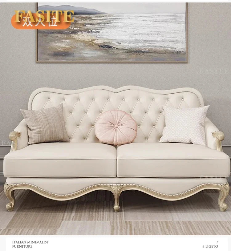 Leather sofa combined living room size apartment Italian light luxury high-end luxury solid wood furniture