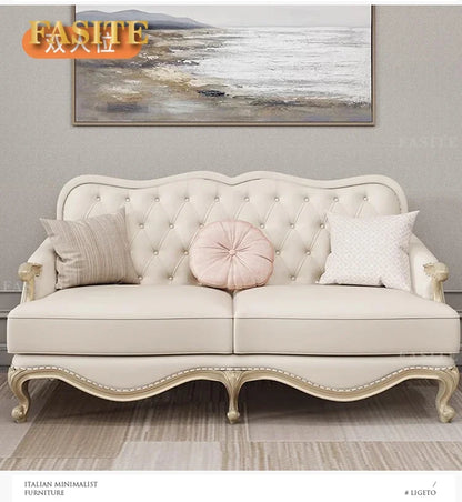Leather sofa combined living room size apartment Italian light luxury high-end luxury solid wood furniture