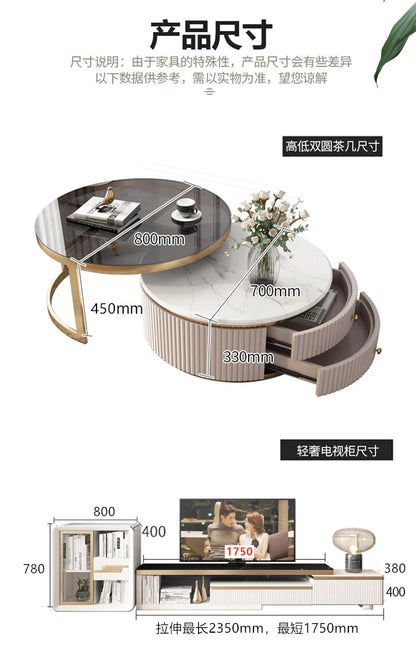 LXLight luxury rock slab coffee table Nordic simple modern round telescopic size coffee table