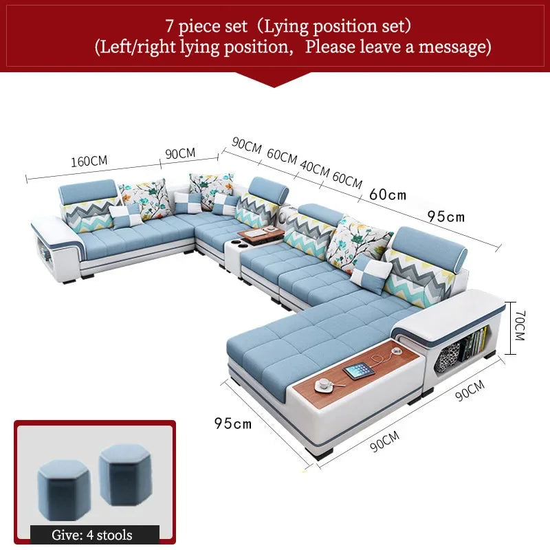 For living room minimalist modern large unit furniture set combination cotton and linen 2024 new technology fabric sofa